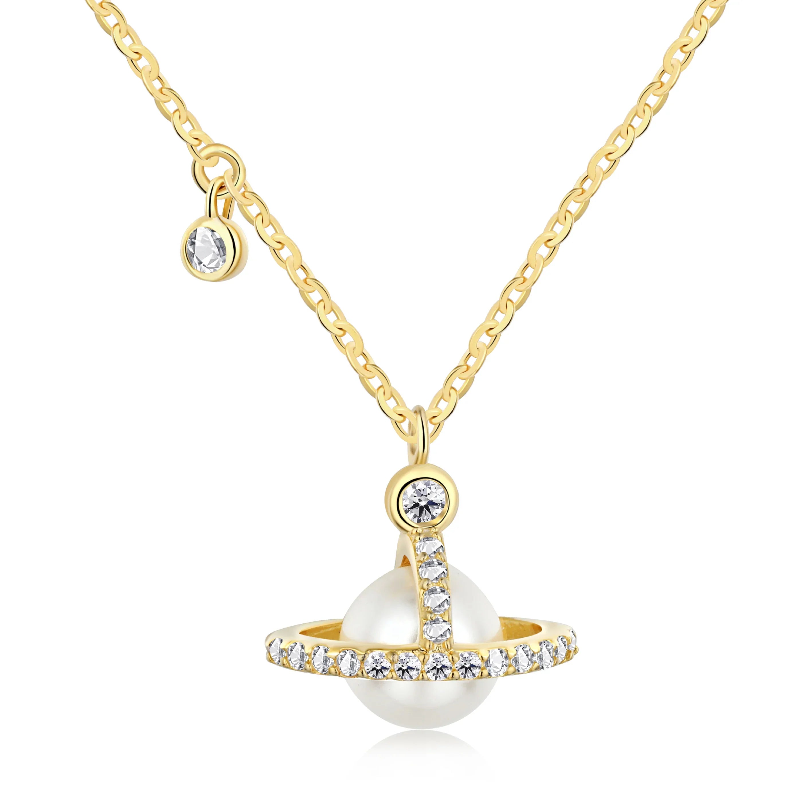Arzonai Saturn Golden pearl Mnimal Necklace for women and Necklace jewellery